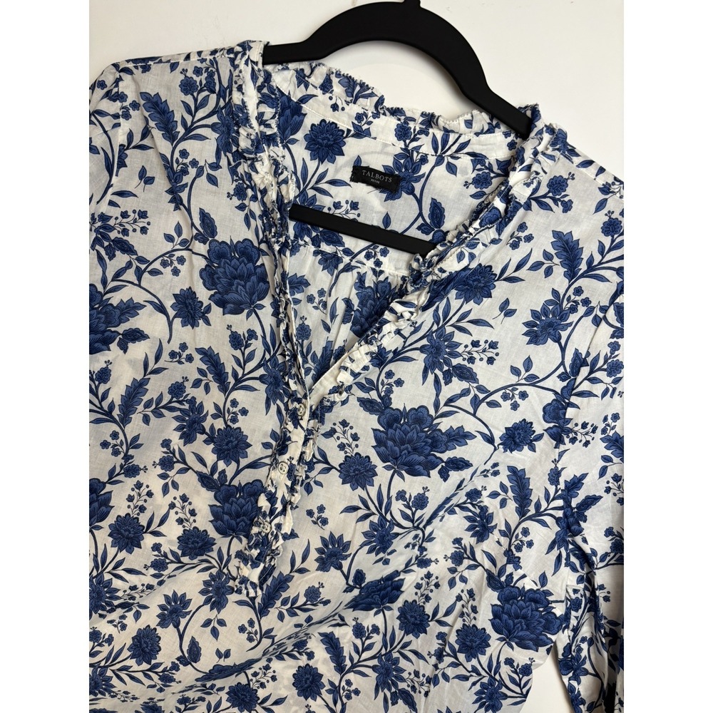Talbots Women's Petite XLP Blue & White  100% Cotton Collared pullover
